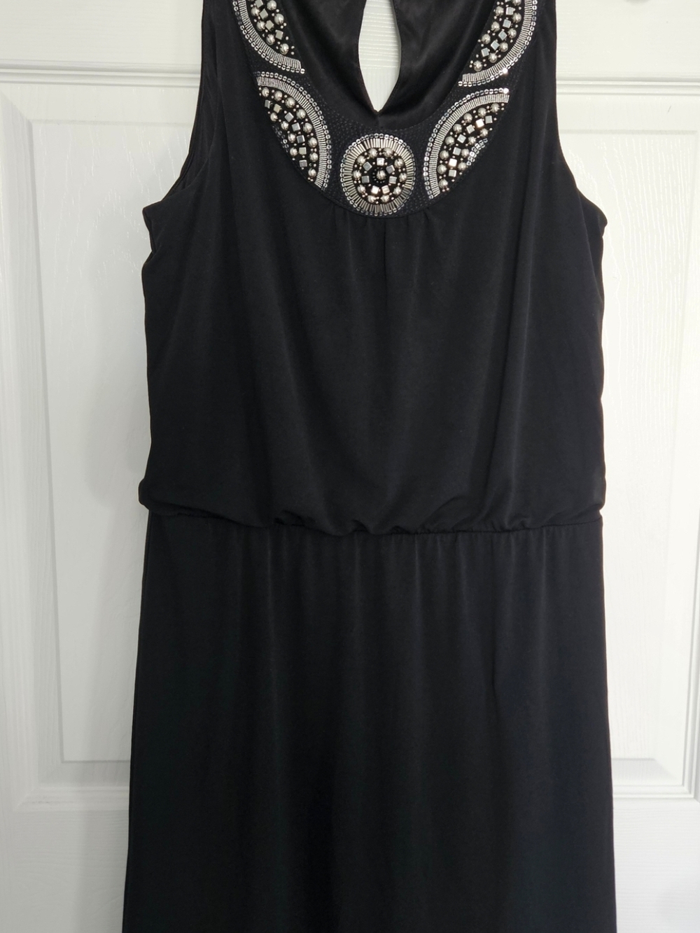 White House Black Market Black Dress with Beaded Neckline